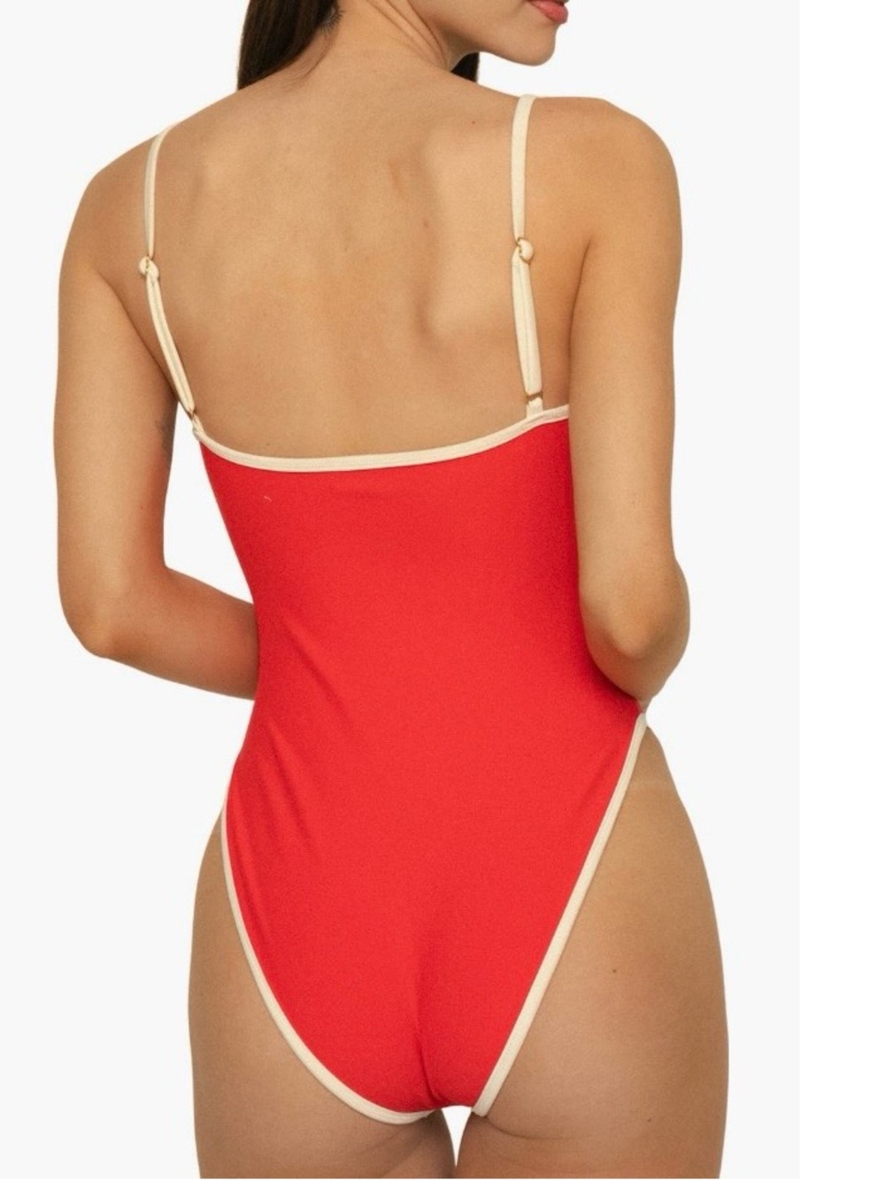 Montce Cherry Cream Jacelyn One Piece Swimsuit Women’s Size S Red-Orange Hi-Cut - Picture 2 of 6
